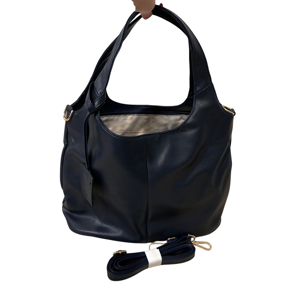 Modern + Chic Hobo Bag Women Navy Blue Vegan Leather Crossbody Shoulder Bag